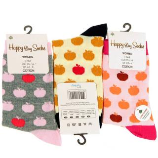 Veselé ponožky Jablko dámske 3páry (Vtipné ponožky jablkové Happy vysoké pre ženy)