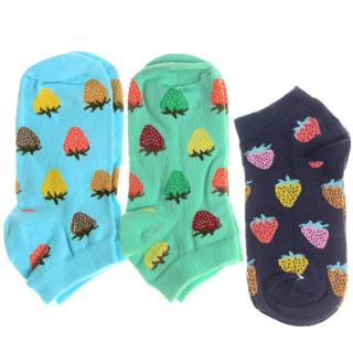 Veselé ponožky Jahody dámske 3páry (Vtipné ponožky jahodové Happy členkové pre ženy)