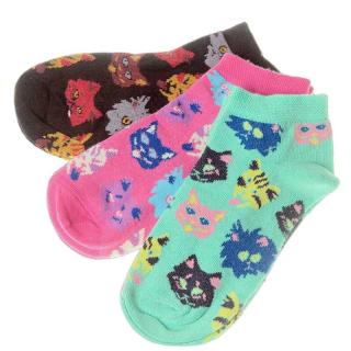 Veselé ponožky Mačky dámske 3páry (Vtipné ponožky pre ženy Happy členkové)