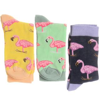 Veselé ponožky Plameniak dámske 3páry (Vtipné ponožky pre ženy Happy vysoké)