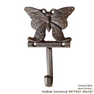 Vešiak liatinový Retro Motýľ (nástenný kovový vešiak s jedným háčikom)