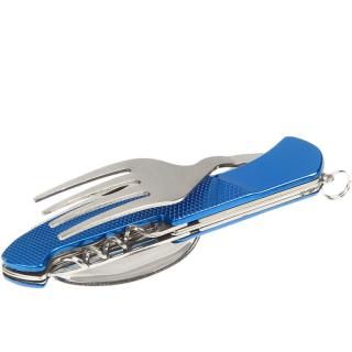 Vreckový turistický nôž s príborom modrý (skladací nôž na turistiku)