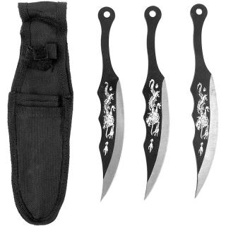 Vrhacie nože 3ks retro Drak (Vrhacie nožíky s puzdrom, materiál nerezová oceľ, dĺžka 17,5 cm)