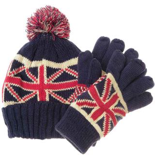 Zimná čiapka a rukavice Anglicko (pletené rukavice a zimná čiapka s brmbolcom)