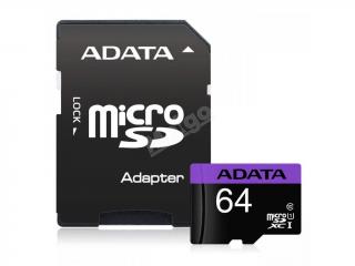 ADATA 64GB MicroSDXC Premier,class10 plus Adapter (pam.karta 64gb sd/AUSDX64GUICL10-RA1)