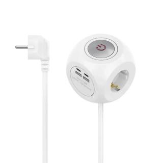Hama predlžovací prívod kocka, 3x zásuvka schuko, 2x USB-C, 2x USB-A, 1,4 m