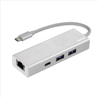 Hama USB-C 3.1 hub Aluminium, 2x USB-A, USB-C, LAN (Ethernet) redukcia  (hama 135757)