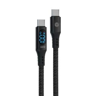 Sturdo textilný kábel 2x Type-C 100W 1M s LED displejom, čierny (KAB-0280-LED-2XTYP)