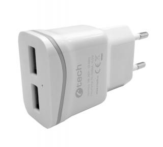 USB C-TECH UC-03, 2x USB, 2,1A, bílá nabíjačka