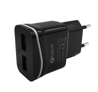 USB C-TECH UC-03, 2x USB, 2,1A, čierna nabíjačka