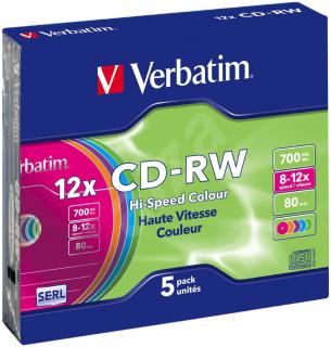 Verbatim CD-RW 8x COLOURS (cena za 1ks cd v slim obale)