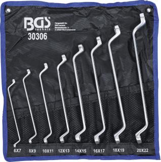 BGS 30306, Sada oboustranných očkových klíčů | prodloužené zalomené | 6 x 7 - 20 x 22 mm | 8dílná