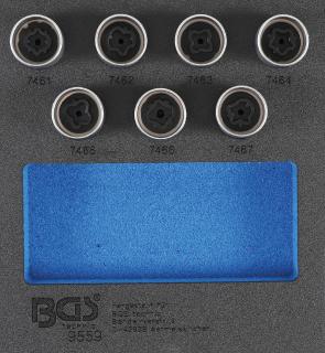 BGS 9559 | Vložka do dielenského vozíka 1/6: sada zástrčných hlavíc pre bezpečnostné skrutky ráfikov pre Opel (typ D) | 7-dielna