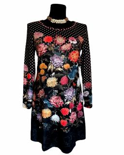 Design Eva šaty čierne dlhý rukáv vzor kvety