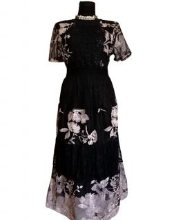 Design Eva šaty dámske krajkové spoločenské čierne vyšívané