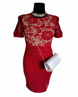 Design Eva šaty dámske spoločenské elegantné bordové s krajkou