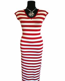 Design Eva šaty pásikavé bez rukáva červeno biele
