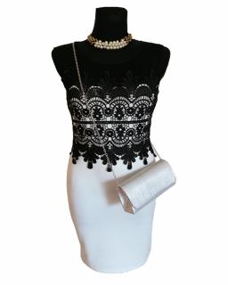 Design Eva šaty spoločenské elegantné bielo-čierne s krajkou