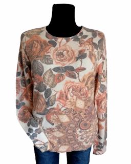 Design Eva sveter dámsky elegantný krémový vzor ruže