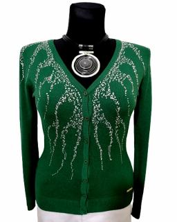 Design Eva sveter dámsky elegantný zelený kamienky
