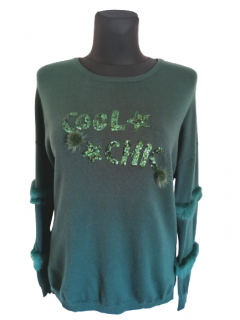 Design Eva sveter dámsky predlžený zelený s kožušinou