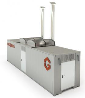 Kontajnerová kotolňa 2 x 200 kW na spaľovanie peliet (kontajnérová kotolňa osadená dvoma kotlami na pelety 2 x 200 kW)