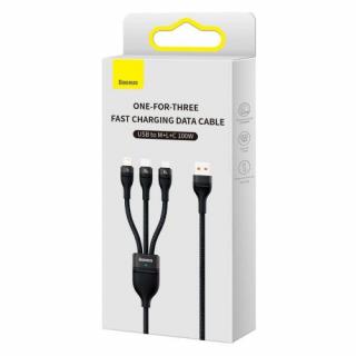 Baseus Universal Flash Series 3-in-1 Fast Charging Data Cable (USB-A to Micro + Lightning + Type-C) 100W, 1.2m čierna (CASS030001)