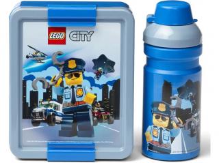 Box desiatový 20 x 17,3 x 7,1 cm + fľaša 390 ml, PP + silikón LEGO CITY sada 2diel.