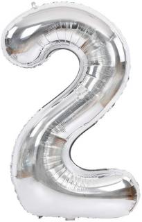 Fóliový balón narodeninové číslo 2, strieborný 46cm