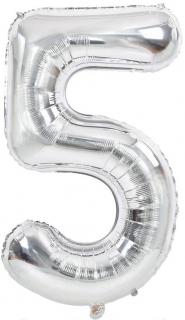 Fóliový balón narodeninové číslo 5, strieborný 46cm