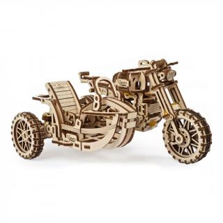 Hračka Ugears 3D drevené mechanické puzzle UGR-10 Motorka (scrambler) s vozíkom