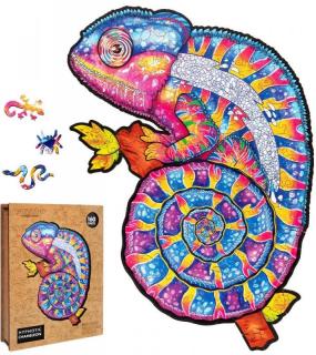 Puzzle drevené, farebné - Hypnotický chameleón