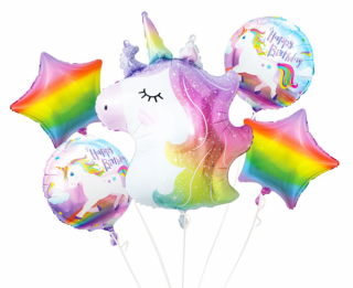 Balónová kytica Unicorn Happy Birthday