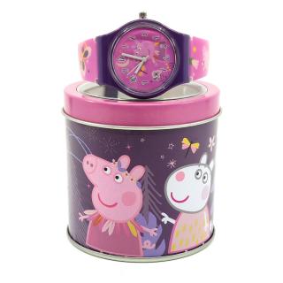 Detské analógové hodinky Peppa Pig v plechovke