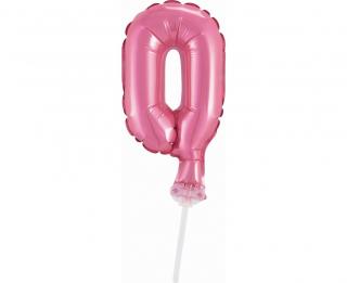Fóliový balón na tortu číslo 0 - ružová - 13 cm