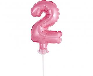 Fóliový balón na tortu číslo 2 - ružová - 13 cm
