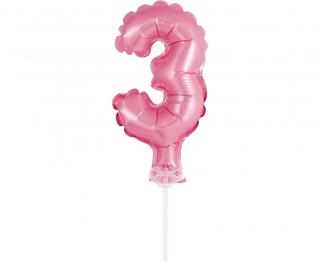 Fóliový balón na tortu číslo 3 - ružová - 13 cm