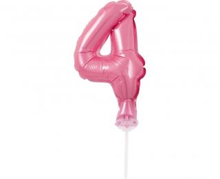 Fóliový balón na tortu číslo 4 - ružová - 13 cm
