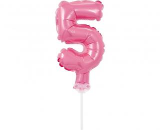 Fóliový balón na tortu číslo 5 - ružová - 13 cm