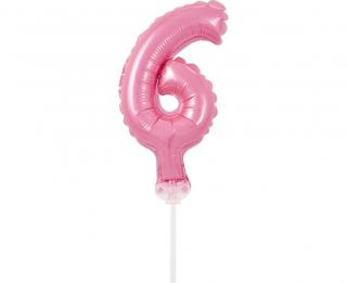 Fóliový balón na tortu číslo 6 - ružová - 13 cm