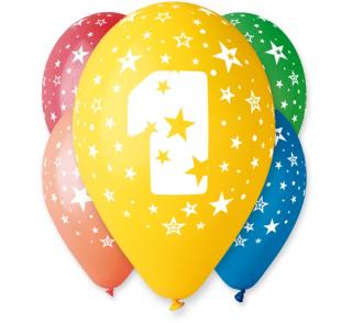 Latexové balóny číslo 1 mix farieb - na hélium - 5 ks