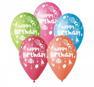 Latexové balóny na hélium Happy Birthday Darčeky - 5 ks