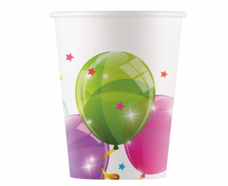 Papierové poháre Sparkling Balloons - 8 ks / 200 ml