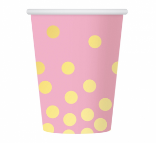 Papierové ružové poháre s guličkami - 6 ks / 270 ml