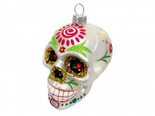Ozdoba lebka s farebnými ornamentami strieborná 9 cm