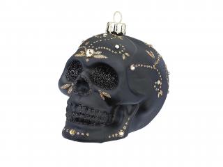 Ozdoba lebka s ornamentami čierna matná 9 cm