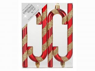 Sada 4 ks ozdôb: Vianočné cukrové palice červeno-zlaté 14 cm