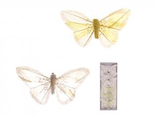 Sada 6 ks dekorácií: Motýle bielo-žltý mix 10 cm