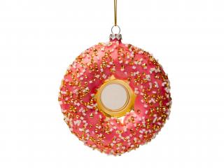 Vianočná sklenená ozdoba Donut ružový 11 cm