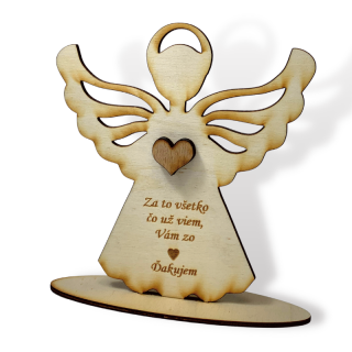 Anjel s krídlami na stojane z dreva s vlastným textom